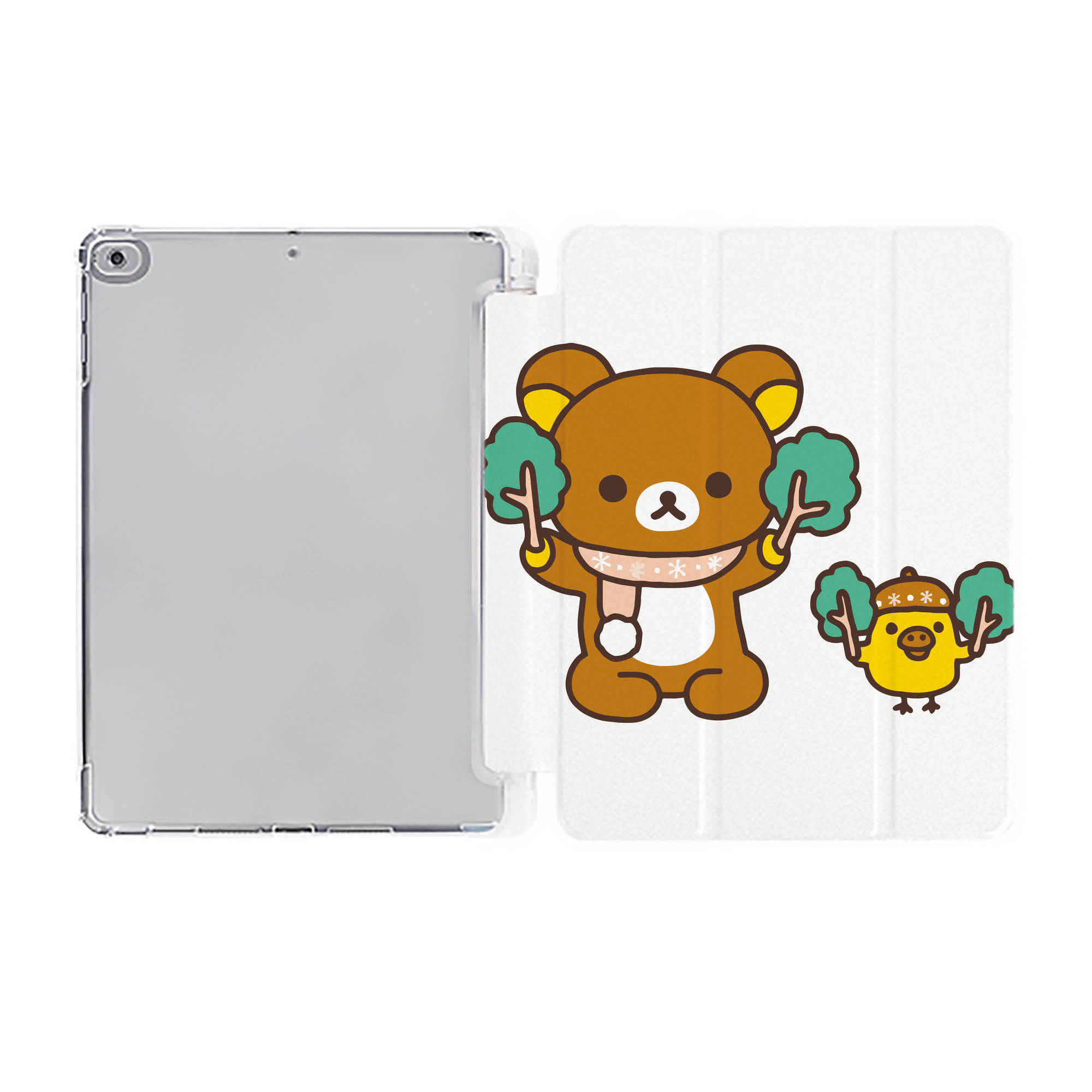 （画像用） リラックマ リラックマ キイロイトリ Rilakkuma Korilakkuma Kiiroitori IPad ケース ペン収納付き 三つ折りスタンド PUレザー×シリコン 対応機種9.5/10.5/10.9インチ